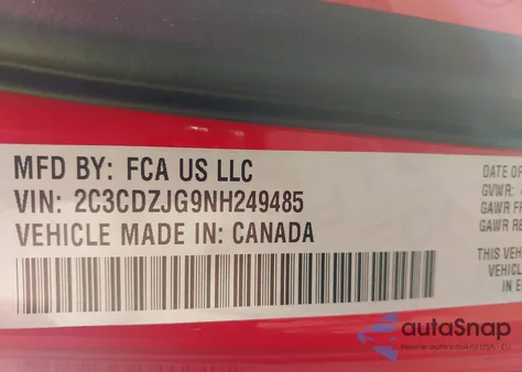 2022 Dodge Challenger Gt z USA, uszkodzony, nr VIN 2C3CDZJG9NH249485